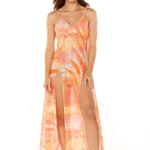 8 corpo Orange Tropical Mesh High Slit Dress